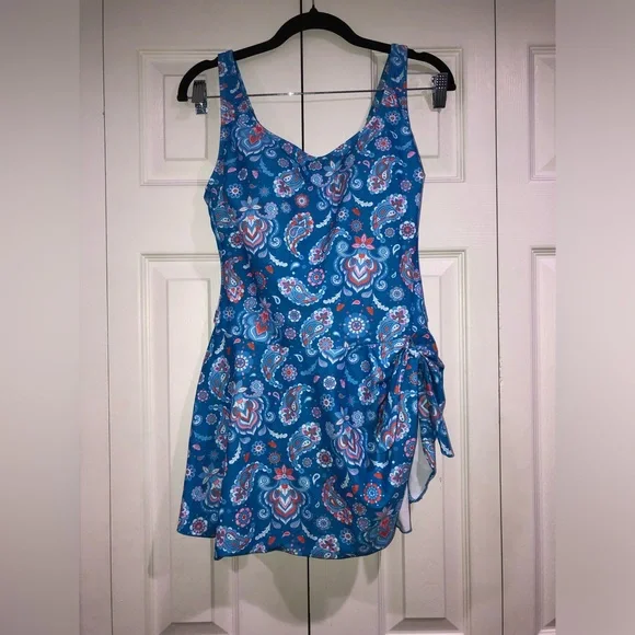 Eomenie One Piece Swimdress Swimsuit Tummy Control Skirt Bathing Suit - Picture 3 of 9